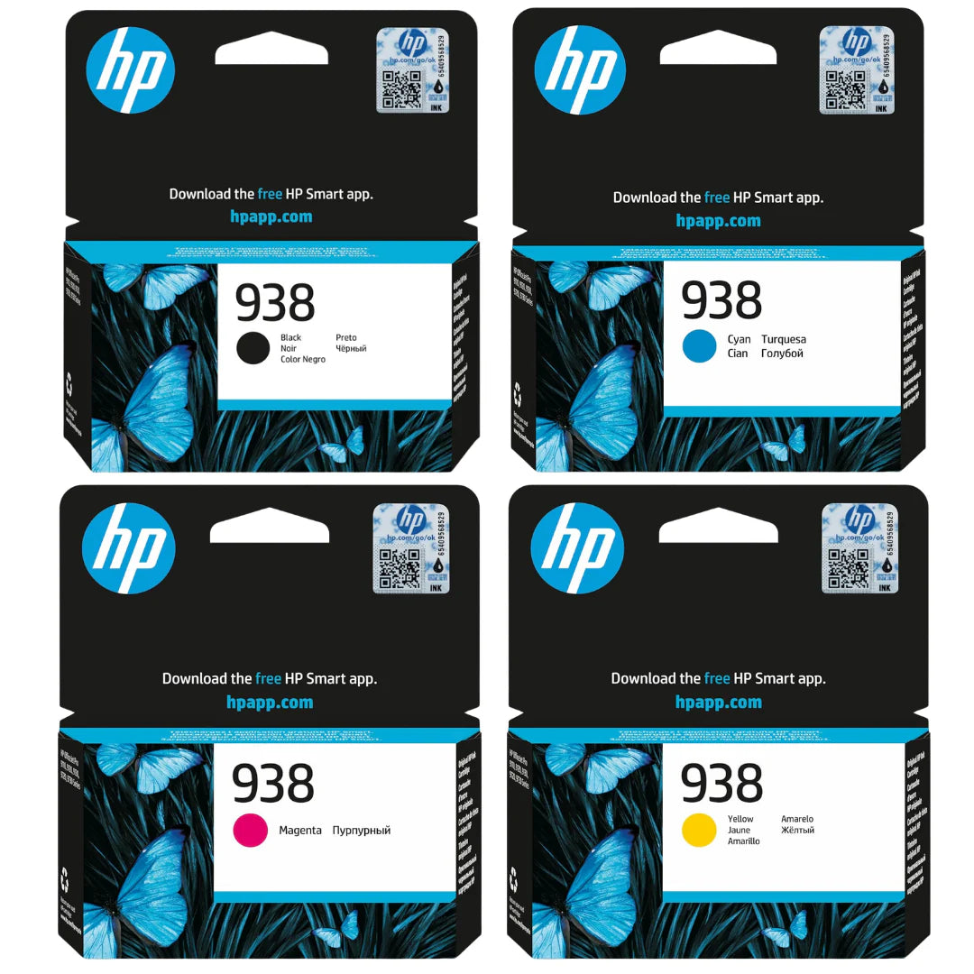 HP 938 مجموعة حبر أصلية (أسود + سماوي + أرجواني + أصفر)