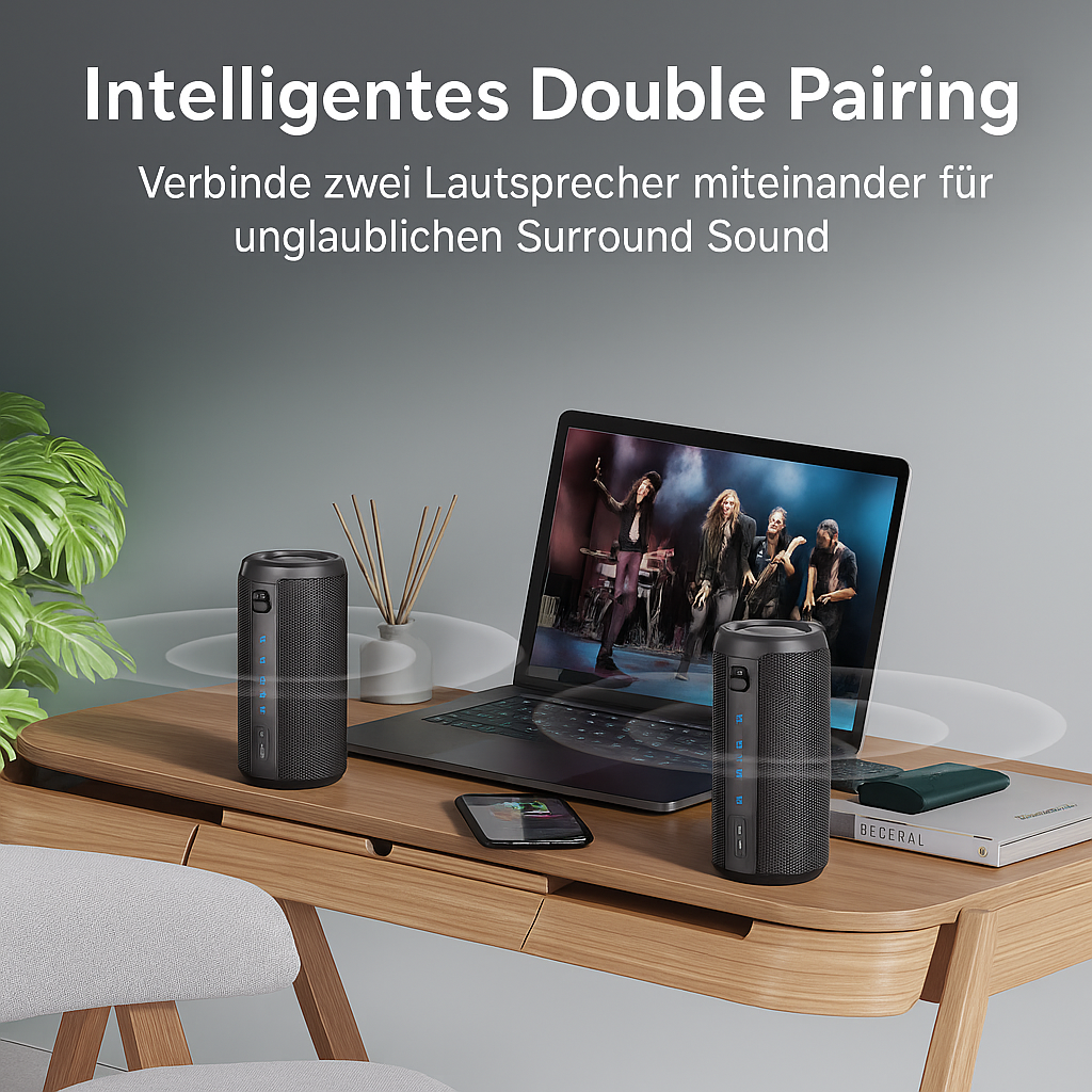 Enceinte Bluetooth 20W IPX6 Étanche RGB Bass Boost Stéréo TWS